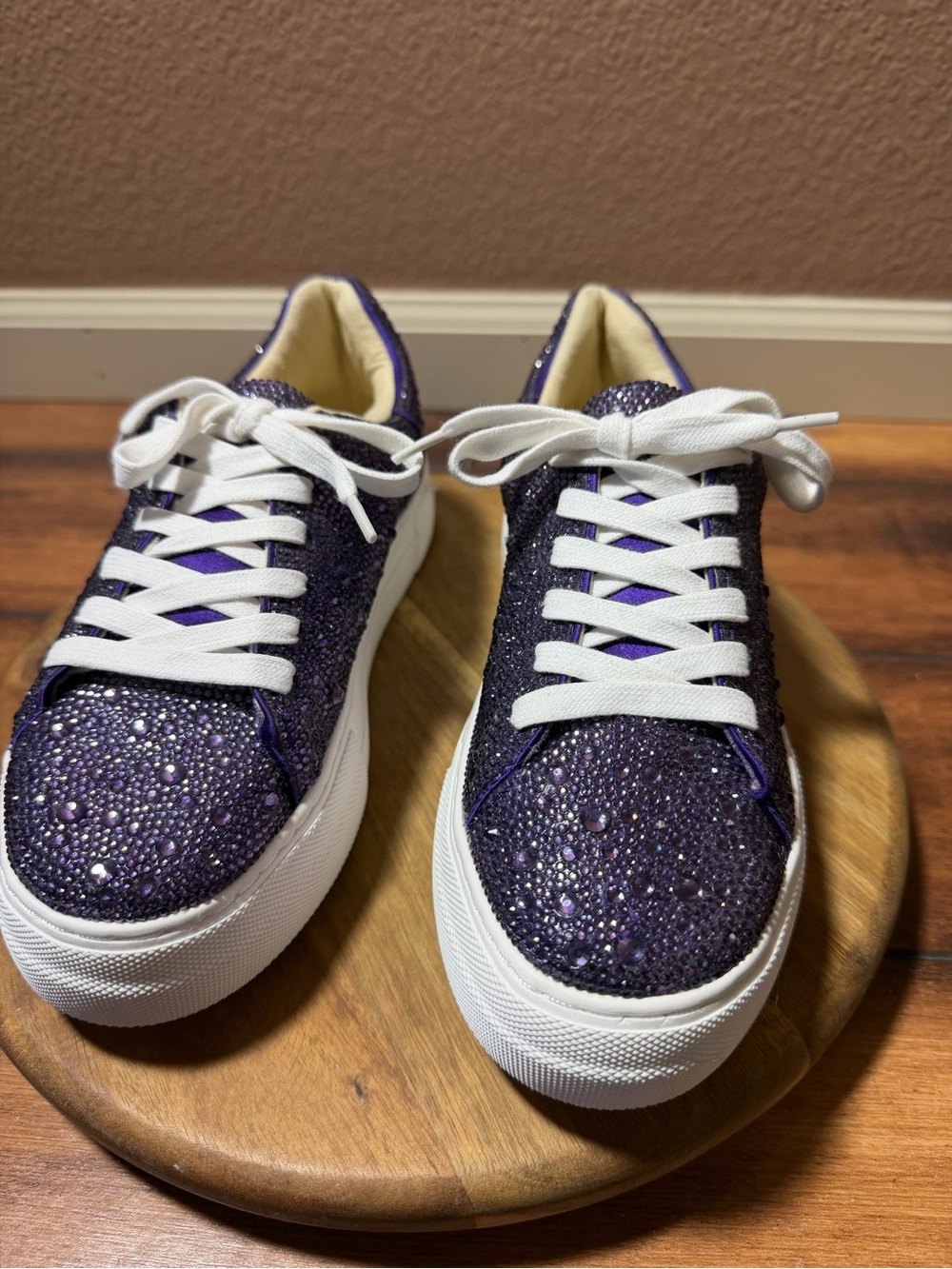 Betsey Johnson Purple Rhinestone Embellished Lace-Up Sneakers Size 6 - Picture 6 of 8